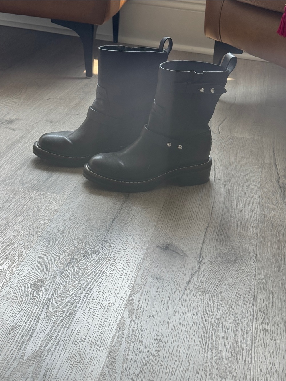 rag & bone Black Leather Combat Moto Boots